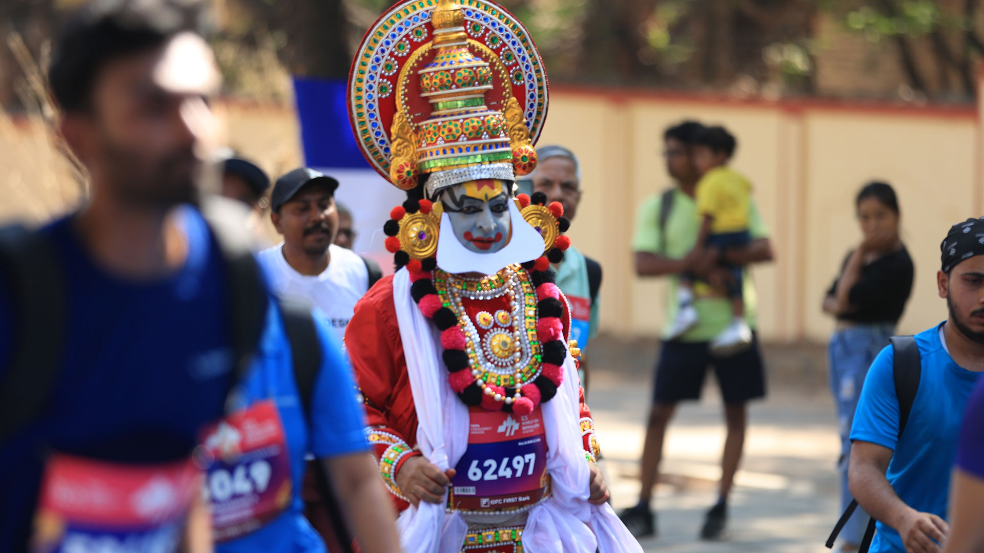 A runner in full Kathakali dress