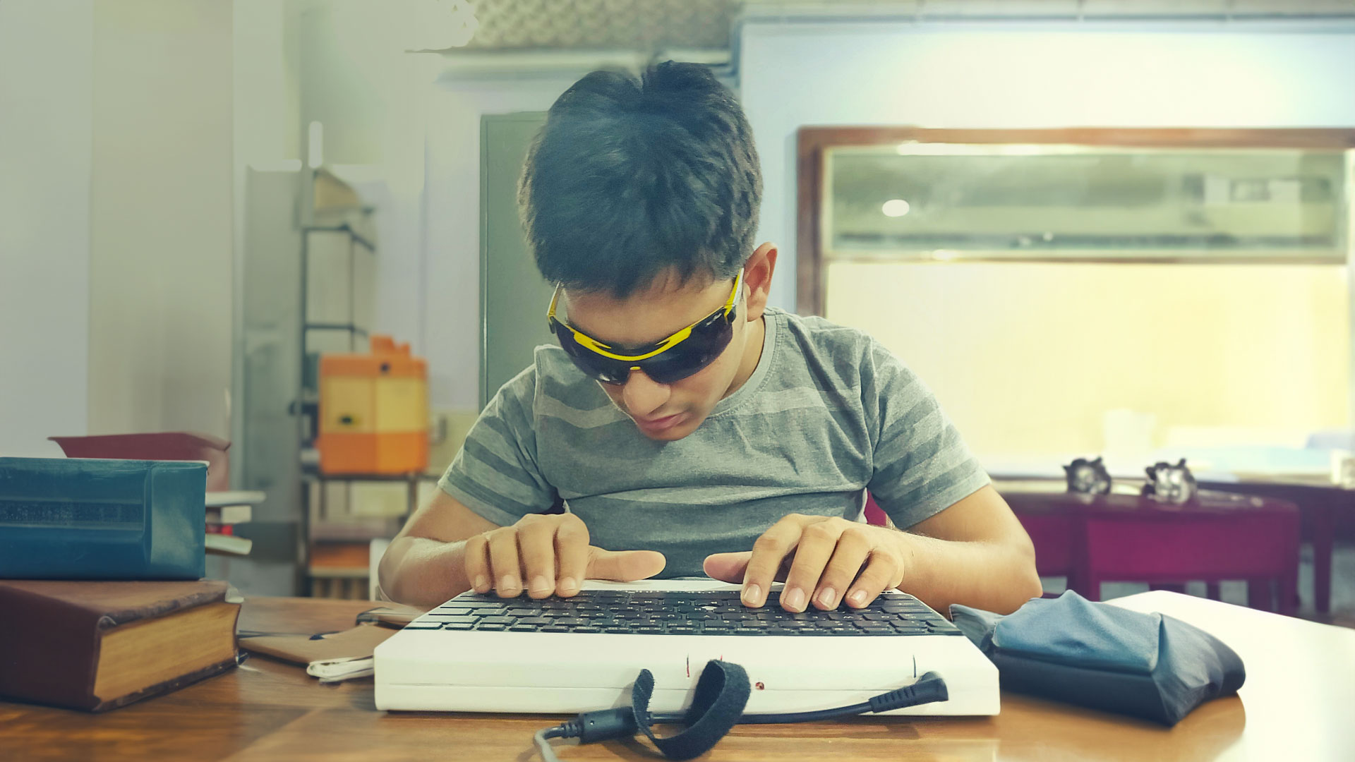 A young blind student using Sugamaya Pustakalaya