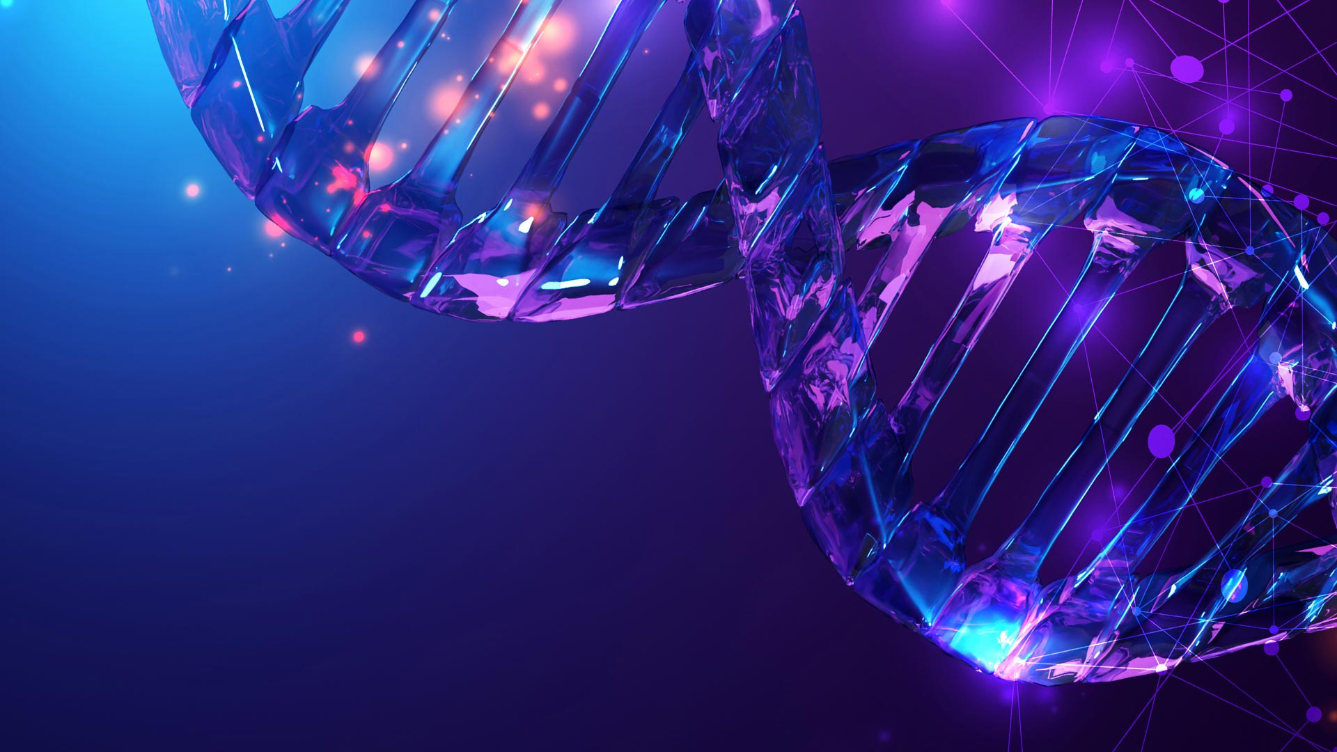 A graphic of DNA against a purple background