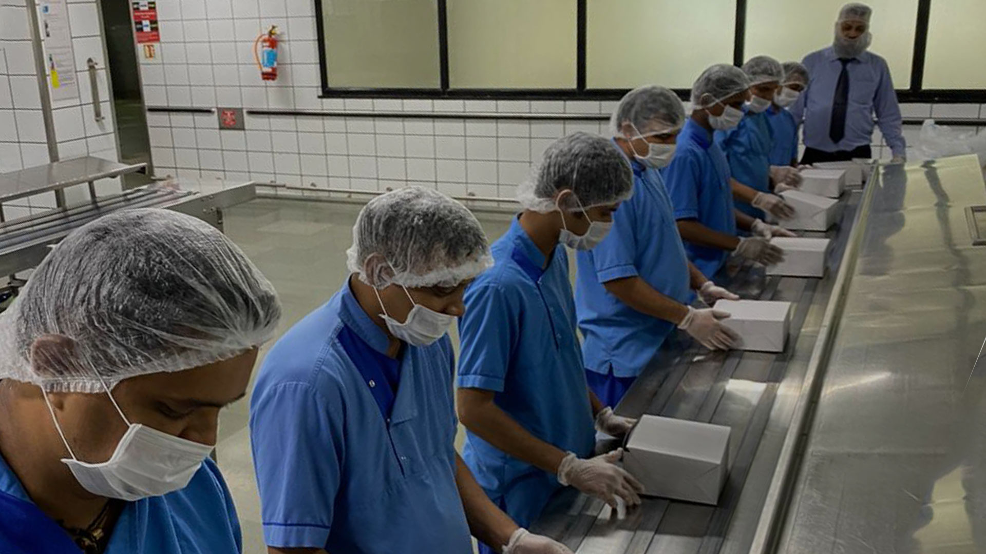 Meal boxes being packed at TajSATS in Mumbai